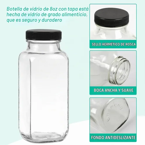 Vista 3 de Botellas de jugo de vidrio de 8 onzas con tapas, paquete de 6, botellas