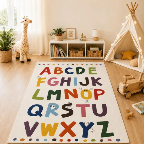 Vista 2 de Alfombras grandes ABC para niños de 2 x 3 pies, para jardín de infantes y preescolar, aprendizaje educativo del alfabeto, alfombras de área