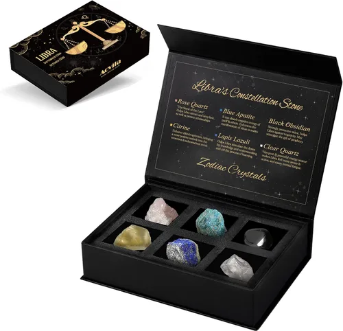 Vista 36 de Conjunto de regalo de cristales de Acuario, signos del zodiaco, piedras de nacimiento de cristales curativos con caja de horóscopo, cristales