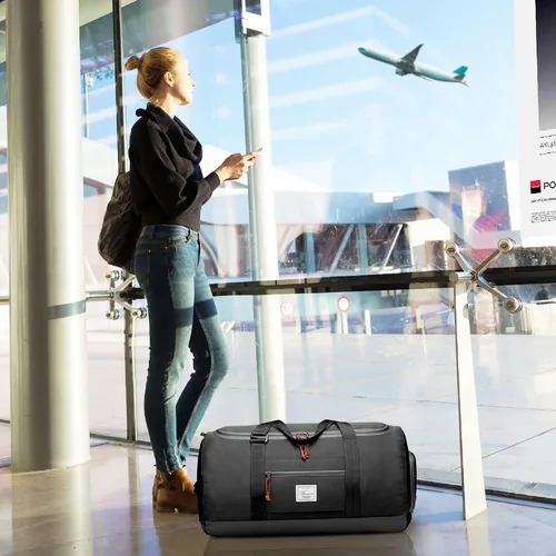 Vista 5 de Brozoza Bolsa de viaje para hombre, 65 L, tamaño mediano, bolsa de viaje para fin de semana durante la noche con bolsillo húmedo y compartimento