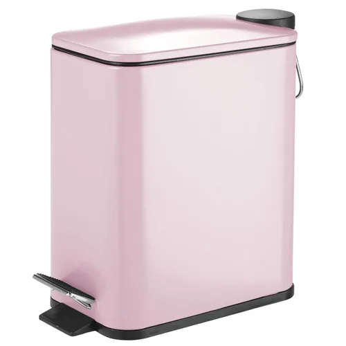 Vista 7 de mDesign Bote de basura rectangular de metal delgado de 1.3 galones/5 litros con pedal de paso, tapa de cierre fácil, forro removible - Papelera