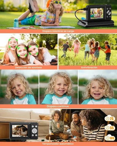 Vista 6 de Cámara digital, la última cámara digital FHD 1080P para adolescentes con tarjeta SD, cámaras antisacudidas y disparos, cámaras portátiles con zoom