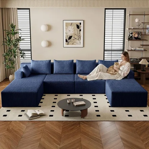 Vista 96 de Lakifun Sofá en Forma de L de 107" con Otomana, Seccional Modular Moderno Sofá Cómodo en Forma de U Nube, Asiento Profundo, Chaise Longue Cama