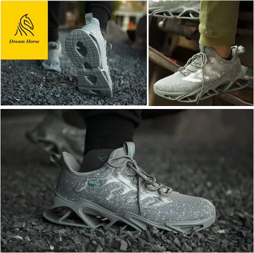 Vista 6 de Zapatos con punta de acero para hombre, zapatos de trabajo indestructibles, zapatos de seguridad ligeros, antideslizantes, con puntera de acero