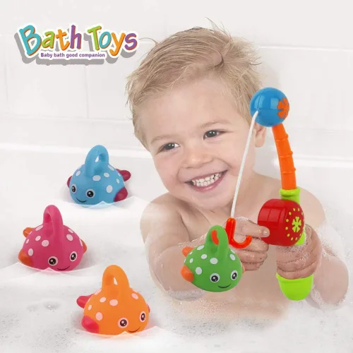 Vista 4 de Dwi Dowellin Juguetes de baño, juegos de pesca, ballenas de natación, juguete para la tina de baño, para niños pequeños, conjunto de peces
