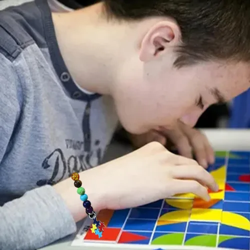 Vista 4 de Pulsera de concientización sobre el autismo, pieza de rompecabezas, pulsera de 7 chakras para autismo, otro, otro