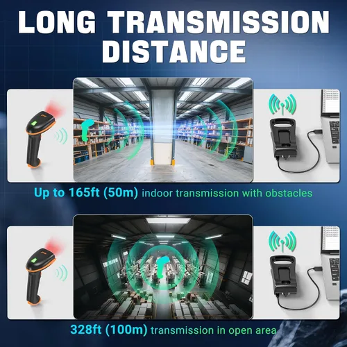Vista 5 de Tera Escáner de código de barras QR 1D 2D con soporte plegable ajustable y base de carga, montaje en pared 2.4G inalámbrico y USB 2.0 lector