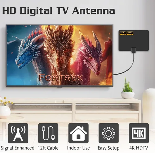 Vista 4 de Antena de TV para interiores, antena de TV digital 2026 para canales locales, antena HDTV para TV sin cable para TV inteligente/antigua Recepción