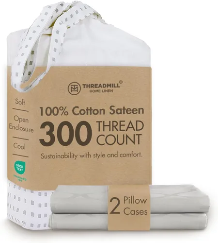 Vista 30 de Threadmill Juego de fundas de almohada tamaño king de 2 piezas - 100% algodón puro de 300 hilos, tejido de satén beige - Fundas de almohada ultra