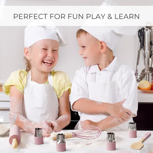 Vista 6 de Juego de cocina y horneado de madera para niños - Herramientas de cocina seguras y reales que brindan a los niños pequeños una experiencia de cocina