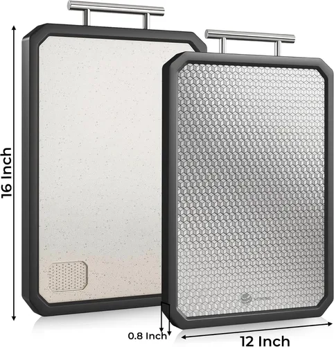 Vista 8 de Tabla de cortar de acero inoxidable Tabla de cortar de doble cara con mango antideslizante para cocina con diseño de malla antiarañazos Tabla