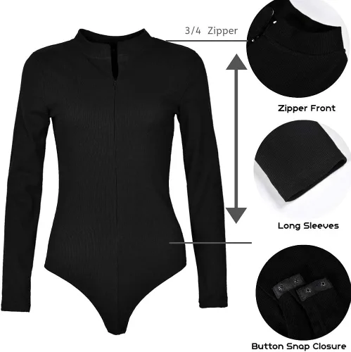 Vista 6 de GEMBERA Body ajustado con cremallera frontal y cuello redondo y manga larga para mujer