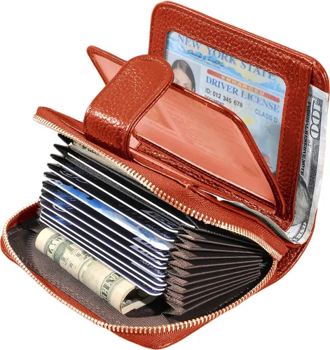 Vista 5 de Beurlike billetera de cuero, con tarjetero con bloqueo RFID, organizador, billetera segura para mujer