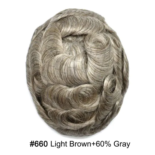 Vista 350 de Toupee para hombre 100% cabello humano real tupé para hombres 0.004 in piel de poliuretano para hombre, sistema de reemplazo de piezas de pelo