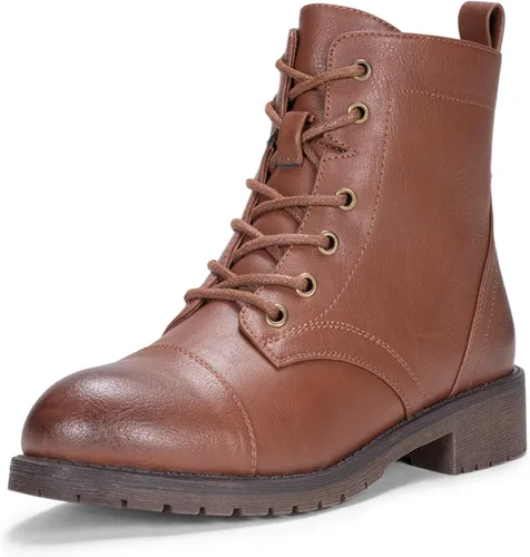 Vista 10 de Vepose - Botines de tacón bajo para mujer, botines militares a la moda con cordones