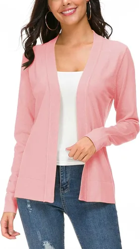 Vista 13 de Urban CoCo Chaqueta de punto de manga larga con frente abierto para mujer Negro