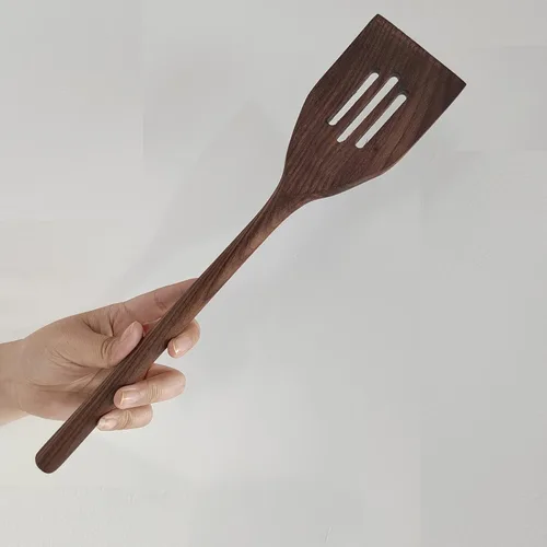 Vista 9 de Utensilios de cocina de madera de nogal negro, 5 piezas, cucharas de mango largo de 14 pulgadas, juego de manualidades