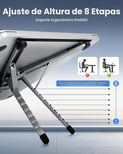 Vista 7 de LENTION Laptop Stand, Magnetic Foldable 8-Level Adjustable MagSafe Riser