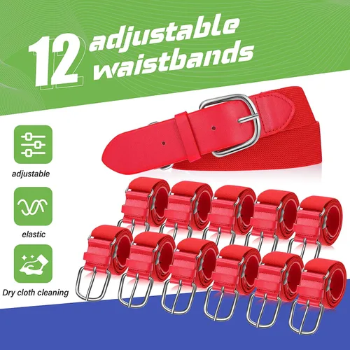 Vista 3 de Hercicy 12 cinturones de béisbol, cinturones de sóftbol a granel para adultos y jóvenes, cinturón de fútbol ajustable para niños y niñas
