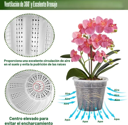 Vista 7 de Maceta de orquídeas con platillos, 4 de cada una de 4.3" y 5.5" macetas de orquídeas con agujeros, 8 piezas de macetas de plástico transparente