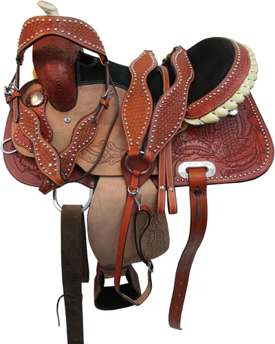 Vista 2 de Western Saddle Barril Racing Caballo Placer Trail Floral Herramientas Rodeo Cowboy Tack Set 15 16 17 18