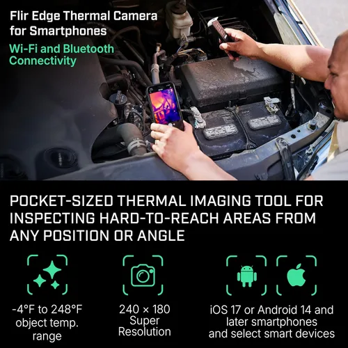 Vista 2 de FLIR Edge - Cámara térmica inalámbrica Bluetooth para teléfonos inteligentes, compatible con todos los dispositivos iOS y Android, resolución súper