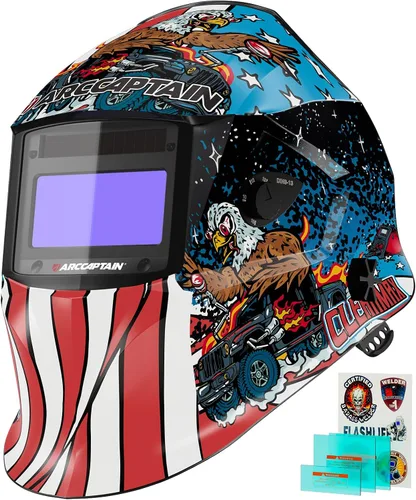 Vista 16 de ARCCAPTAIN - Casco de soldadura de oscurecimiento automático, capucha de soldadura de color real 1/1/1/1, sensor de arco 4, tiempo de respuesta