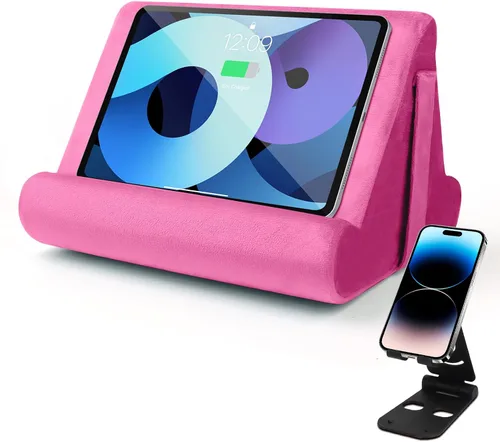 Vista 14 de Soporte universal para cojín para tablet, soporte perezoso multiángulo con bolsillo de red y soporte para teléfono opciones para regazo, rodilla