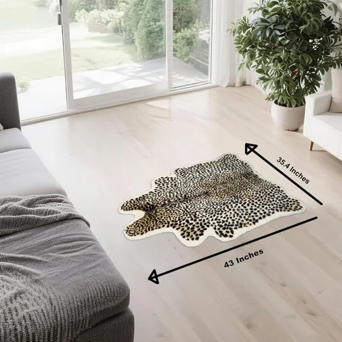 Vista 3 de Asuprui Alfombra de piel de vaca sintética con estampado de leopardo, alfombra de piel de vaca para habitación de niños, 35 pulgadas de ancho x 43