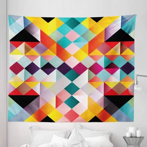 Vista 6 de Lunarable Psychedelic Tapestry, Retro Technology Abstract Geometric Pattern Nineties Design Pixel Art Print, Fabric Wall Hanging Decor for Bedroom