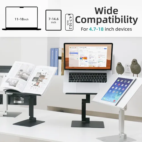 Vista 5 de Rmour MT2 - Soporte ajustable para laptop para escritorio, soporte plegable de aluminio para laptop, soporte elevador de pie para laptop, compatible