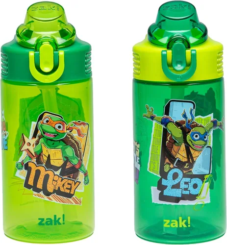 Vista 23 de Zak Designs Teenage Mutant Ninja Turtles - Botella de agua para niños para la escuela o viajes, paquete de 2 botellas de agua de plástico duradero