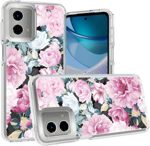 Vista 6 de Funda compatible con Motorola Moto G 5G 2023, funda original floral Moto G 5G con diseño híbrido 2 en 1, carcasa de policarbonato TPU fuerte Negro