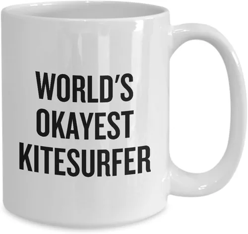 Vista 2 de Taza de kitesurf – Funny Kitesurfing regalo – World 's Okayest Kitesurfer, Blanco