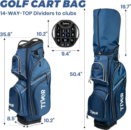 Vista 2 de TIVOR 2026 Golf Cart Bag - 14-Way Full-Length Dividers, 9 Pockets, Easy-Access Handle & Ergonomic Straps Perfect for Cart & Walking, Includes Rain