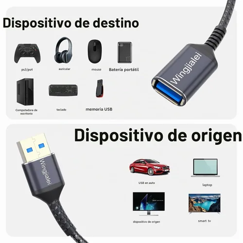Vista 2 de Cable de extensión USB 3.0 de 2 pies tipo A, macho a hembra, dispositivos USB-A