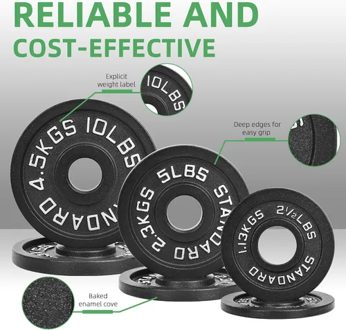 Vista 3 de Fitvids 2-Inch Olympic Cast Iron Weight Plate for Strength Training & Weightlifting, Multiple Sizes
