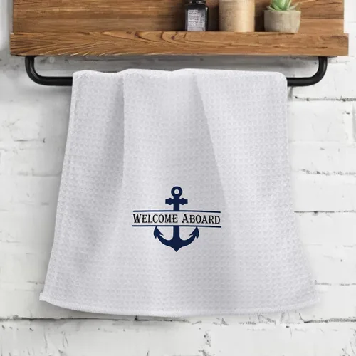 Vista 2 de OHSUL Toallas de playa altamente absorbentes con ancla de barco, toallas de cocina, toallas de baño, toallas de mano de anclaje azul marino