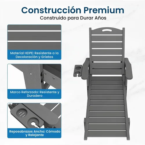 Vista 7 de UDPATIO Silla de salón para exteriores, tumbonas reclinables, piscina 2-Gris