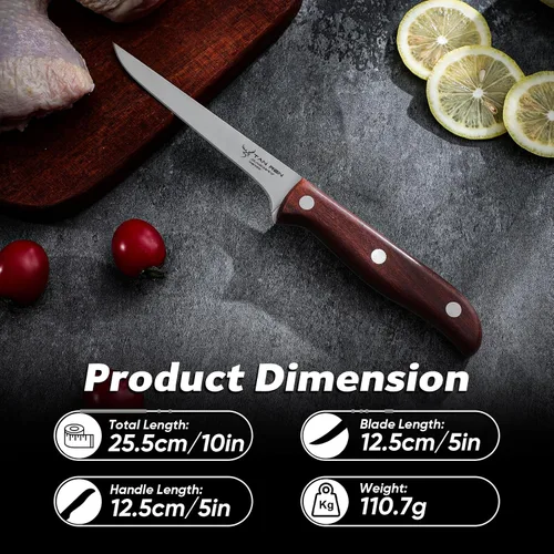 Vista 5 de TAN REN Cuchillo deshuesador para cortar carne, cuchillo de corte de pechuga de 5 pulgadas con funda