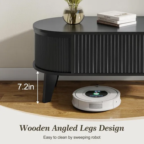 Vista 3 de LYNCOHOME - Mesa de centro con tapa abatible y almacenamiento, mesa de café ovalada moderna para sala de estar u oficina en casa (Negro)