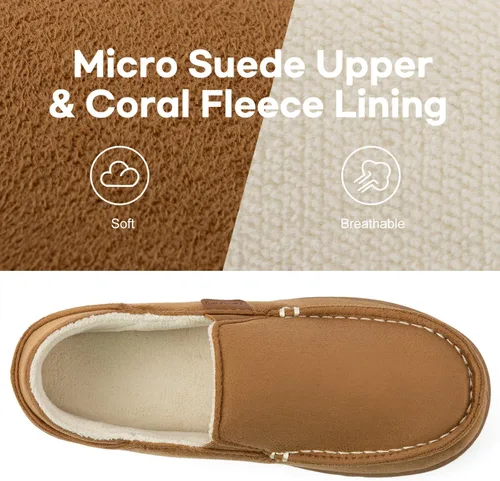 Vista 5 de FamilyFairy Pantuflas tipo mocasín de microgamuza para mujer, cómodas pantuflas de espuma viscoelástica para interiores y exteriores