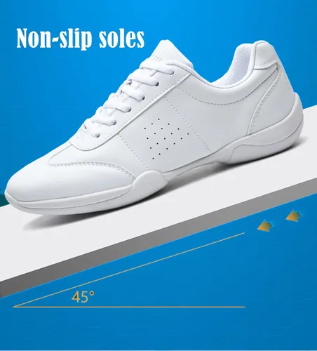 Vista 4 de DADAWEN Zapatos de porristas blancos para adultos y jóvenes, zapatos de baile deportivos, para competición, tenis para competición, zapatos