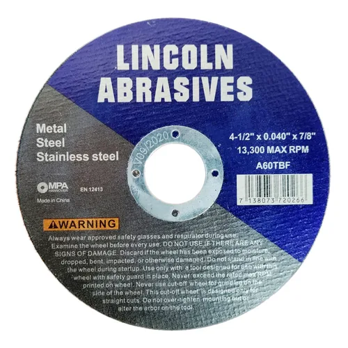 Vista 2 de Paquete de 25 ruedas de corte de 4.5" Lincoln Abrasives .040" Metal y acero inoxidable