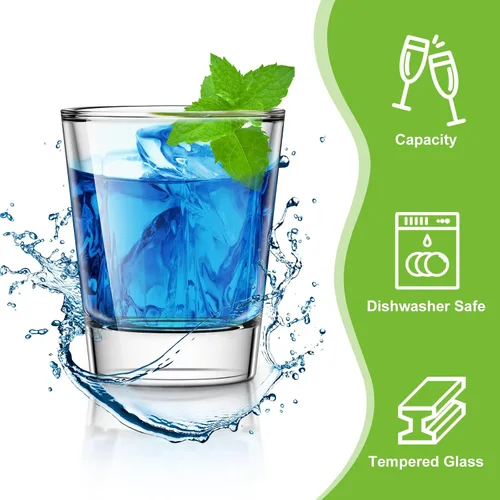 Vista 5 de Geosar 100 vasos cortos transparentes a granel de 1.5 onzas, mini vasos redondos de chupito, base pesada, vasos de vidrio pequeños para bodas, agua