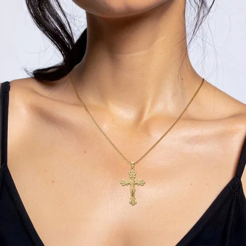 Vista 3 de IceCarats Collar con colgante de cruz sagrada de Señor Jesucristo de oro amarillo macizo de 14 quilates