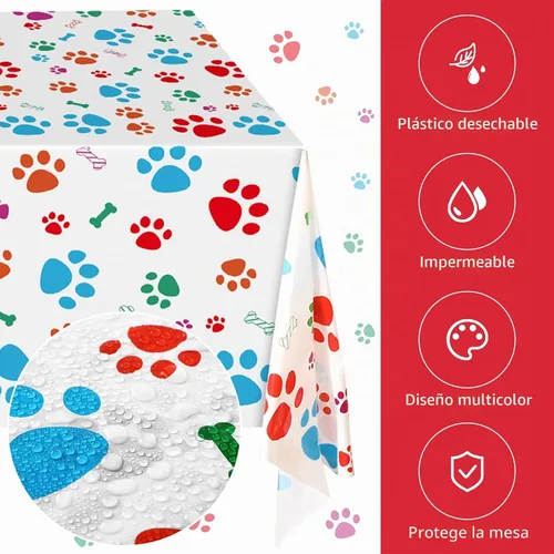 Vista 6 de Tegeme Mantel de plástico desechable con estampado de patas de perro de 54 x 108 pulgadas, 3 piezas, decoración de fiesta de cachorros para fiesta