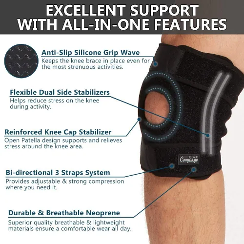 Vista 5 de ComfiLife Rodillera para aliviar el dolor de rodilla – Rodillera de neopreno para entrenar, correr, recuperación de lesiones – Estabilizadores
