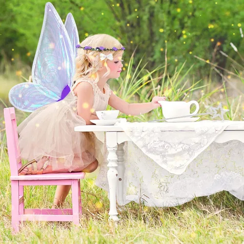Vista 5 de 7PCS Fairy Wings Dress Up,Sparkling Sheer Wings Butterfly Fairy Halloween Costume Angel Wings for Kids Girls Women