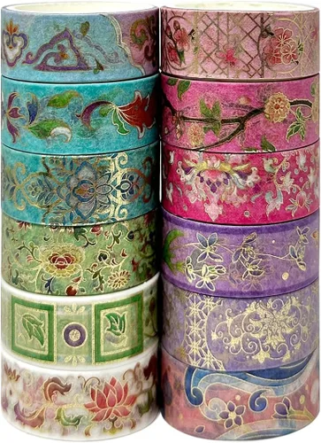 Vista 9 de allydrew Elegante caja de cinta washi de lámina dorada para artes y manualidades, álbumes de recortes, papelería, diario (12 rollos), galaxia